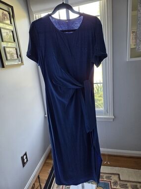 Royal Blue Wrap-Front Style Midi Dress - Women With Split Skirt